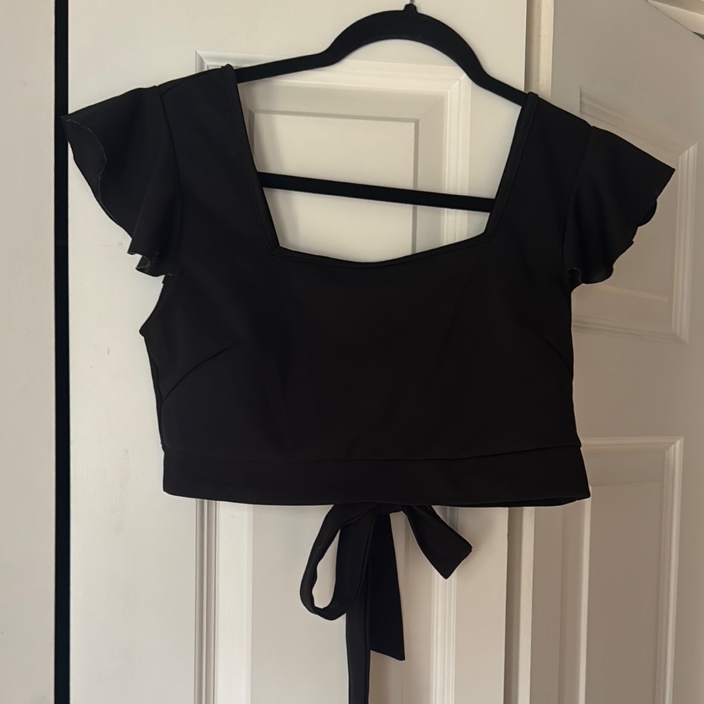 Black Ruffle Sleeve Crop Top